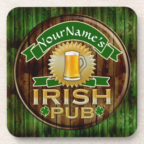 Personalized Name Irish Pub Sign St Patricks Day Coaster