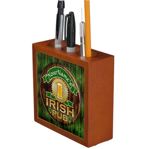 Personalized Name Irish Pub Sign St Patricks Day Desk Organizer