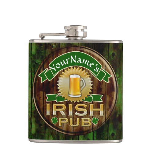 Personalized Name Irish Pub Sign St Patricks Day Flask