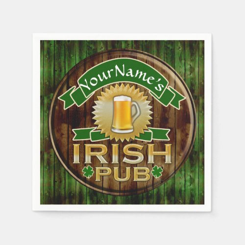 Personalized Name Irish Pub Sign St Patricks Day Napkins