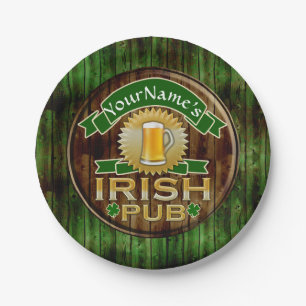 Personalized Name Irish Pub Sign St. Patrick's Day Paper Plates