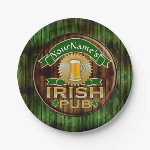 Personalized Name Irish Pub Sign St Patricks Day Paper Plates