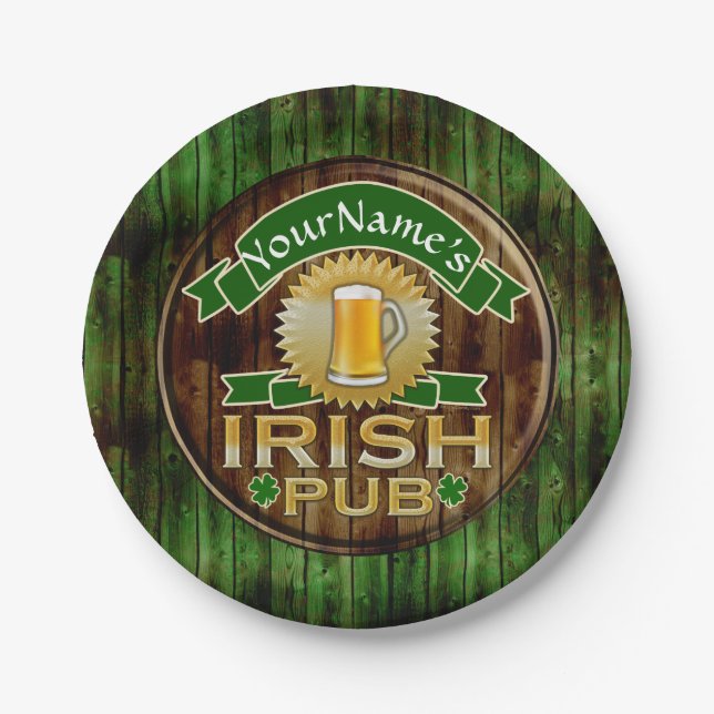 Personalized Name Irish Pub Sign St. Patrick's Day Paper Plates (Front)