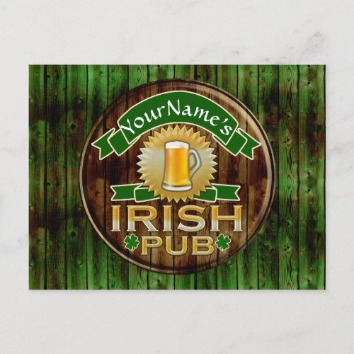 Personalized Name Irish Pub Sign St Patricks Day Postcard