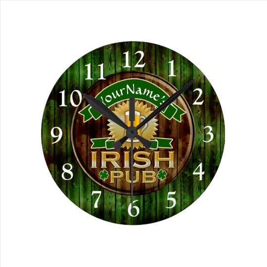 Personalized Name Irish Pub Sign St. Patrick's Day Round Clock