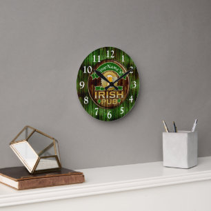 Personalized Name Irish Pub Sign St. Patrick's Day Round Clock