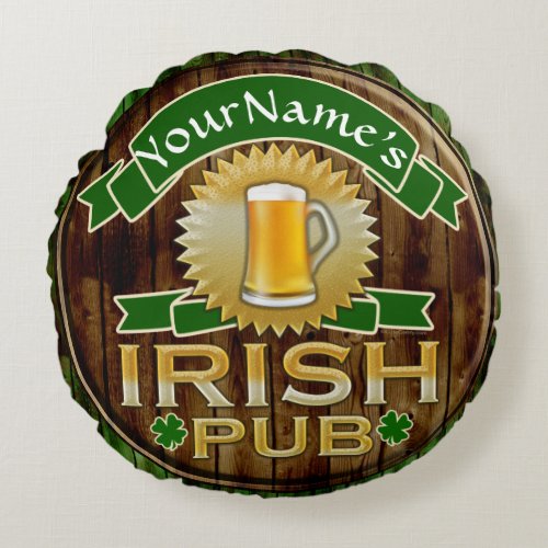 Personalized Name Irish Pub Sign St Patricks Day Round Pillow