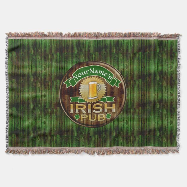Personalized Name Irish Pub Sign St. Patrick's Day Throw Blanket (Front)