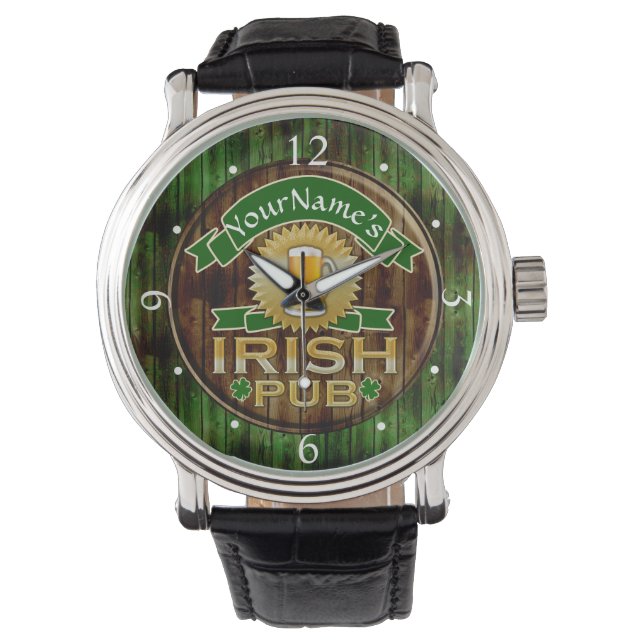 Personalized Name Irish Pub Sign St. Patrick's Day Watch (Front)