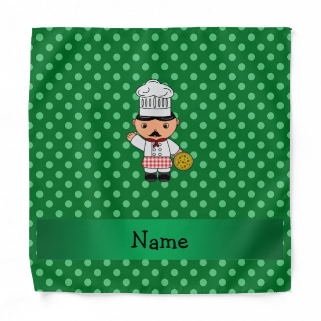 Personalized name italian chef green polka dots bandana (Front)