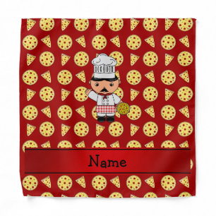 Personalized name italian chef red pizza pattern bandana