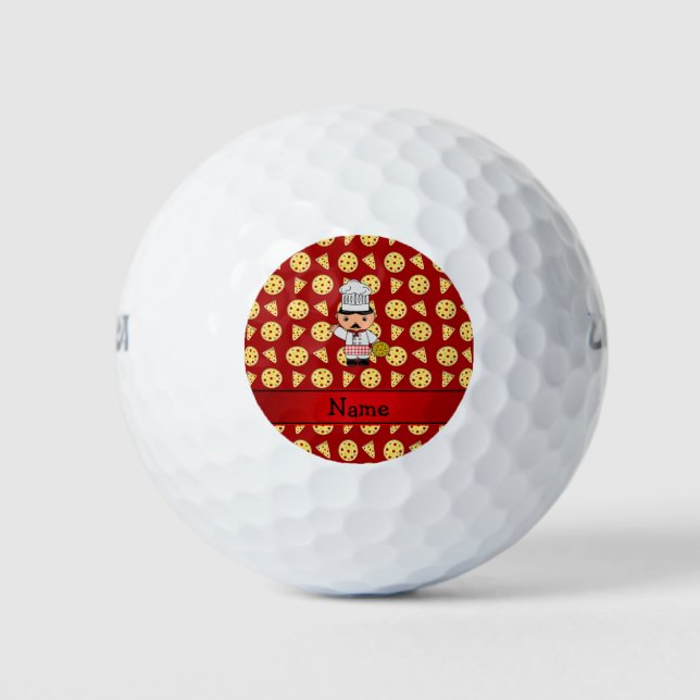 Personalized name italian chef red pizza pattern golf balls (Front)