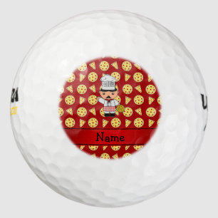 Personalized name italian chef red pizza pattern golf balls