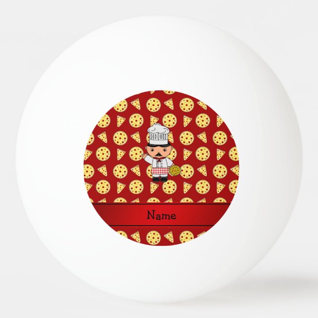 Personalized name italian chef red pizza pattern Ping-Pong ball (Back)