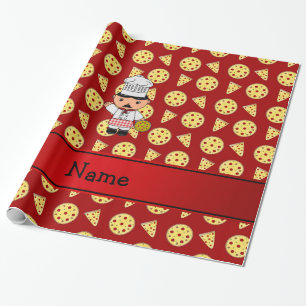 Personalized name italian chef red pizza pattern wrapping paper