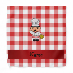 Personalized name italian chef red white checkers bandana