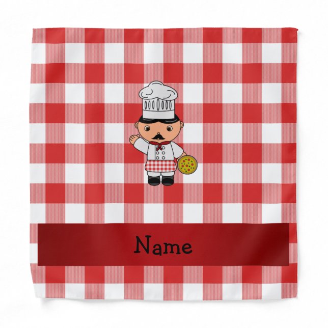 Personalized name italian chef red white checkers bandana (Front)
