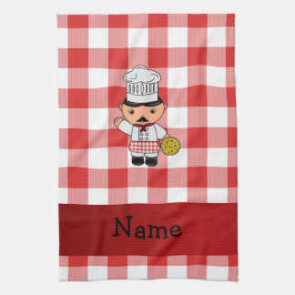 Personalized name italian chef red white checkers kitchen towel
