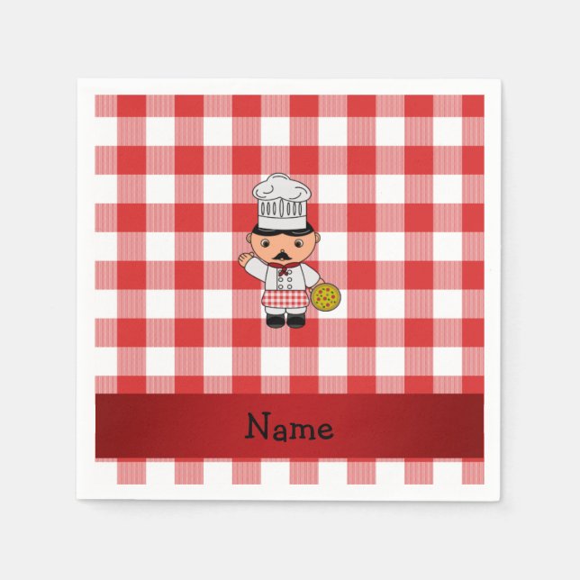 Personalized name italian chef red white checkers napkins (Front)