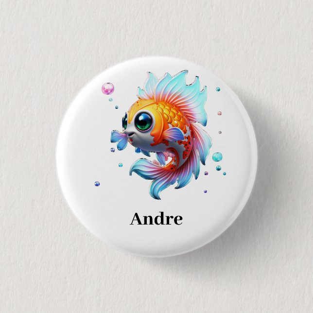 Personalized Name Japanese Koi Fish Button (Front)