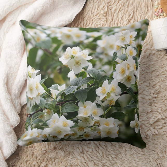 Personalized Name Jasmine Flowers Throw Pillow (Blanket)