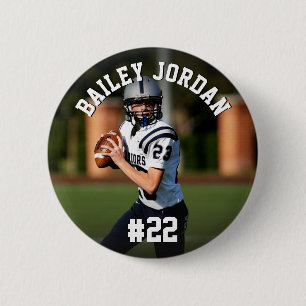 Personalized Name & Jersey Number Football Photo Button