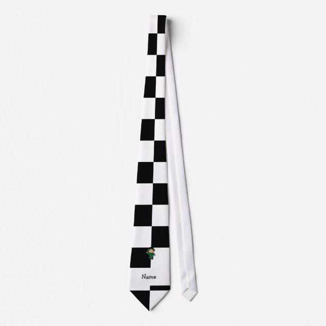 Personalized name jet pilot black white checkered tie (Front)