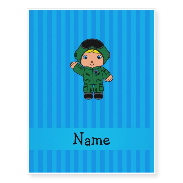 Personalized name jet pilot blue stripes temporary tattoos (Front)