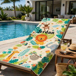 Personalized Name Jungle Fun Beach Towel