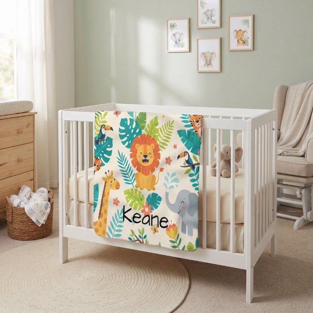 Personalized Name Jungle Fun Fleece Blanket (Creator Uploaded)