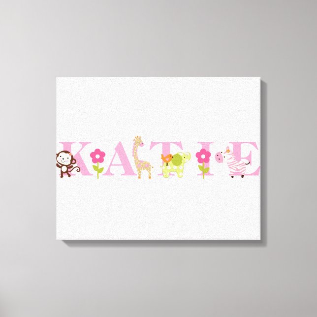 Personalized Name Jungle Girl Animals Canvas Art (Front)
