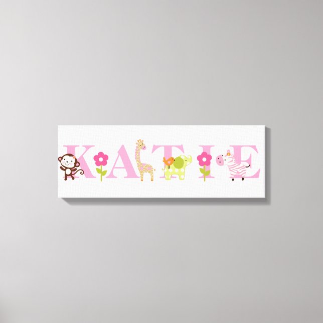 Personalized Name Jungle Girl Animals Canvas Art (Front)