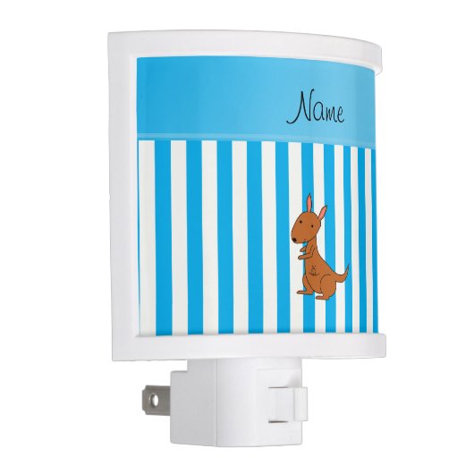 Personalized name kangaroo blue white stripes night light (Right)