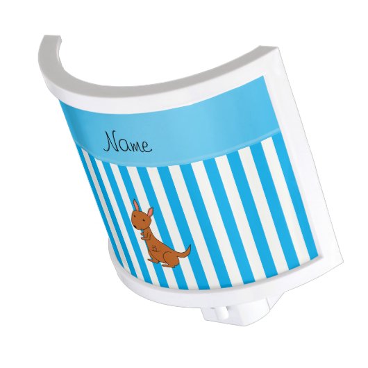 Personalized name kangaroo blue white stripes night light (Angled)
