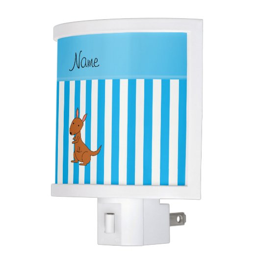 Personalized name kangaroo blue white stripes night light (Left)