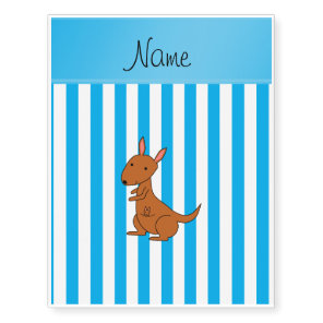Personalized name kangaroo blue white stripes temporary tattoos