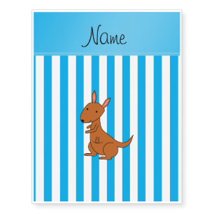Personalized name kangaroo blue white stripes temporary tattoos