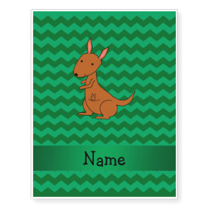 Personalized name kangaroo green chevrons temporary tattoos