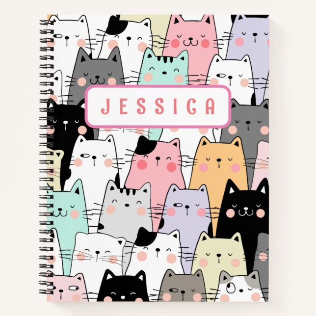 Personalized Name Kawaii Cat Notebook (Front)