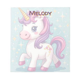 Personalized Name Kawaii Sparkle Unicorn Notepad