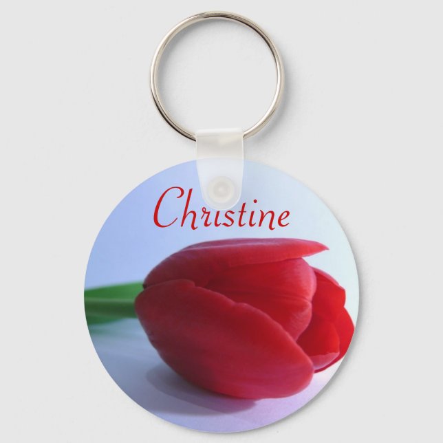 Personalized Name Keyring - Red Tulip (Front)