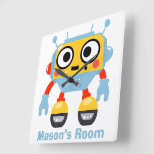 Personalized Name Kid’s Wall Clock Cute Robot
