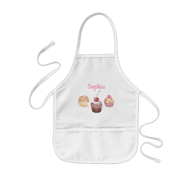 Personalized Name Kids Cupcake Baking Little Chef Kids' Apron (Front)