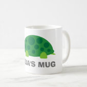Personalized name kids mug with cute green turtle (Front Right)