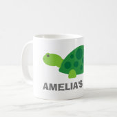 Personalized name kids mug with cute green turtle (Front Left)