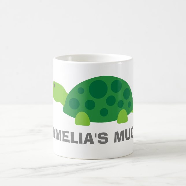 Personalized name kids mug with cute green turtle (Center)