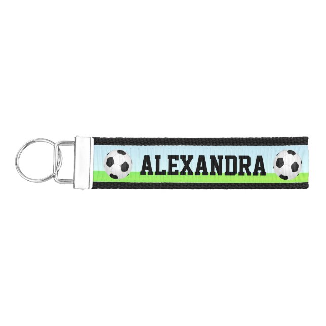 Personalized Name Kid's Sports Soccer Wrist Keychain (Keys on Left)