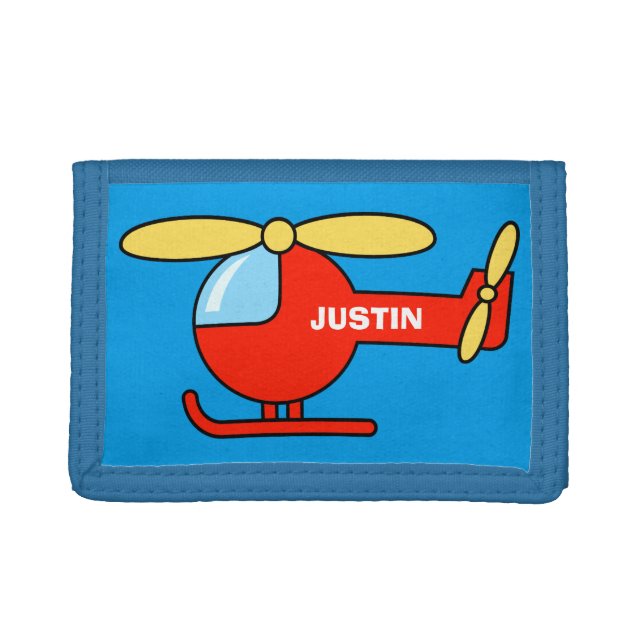 Personalized name kids wallet with toy helicopter (Front)