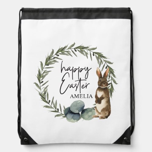 Personalized Name Kids Watercolor Easter Gift Drawstring Bag
