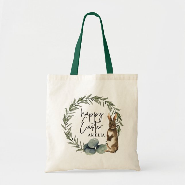 Personalized Name Kids Watercolor Easter Gift  Tote Bag (Front)